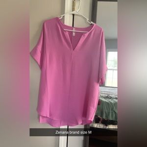 Zenana v neck short sleeve pink relaxed fit women’s size medium